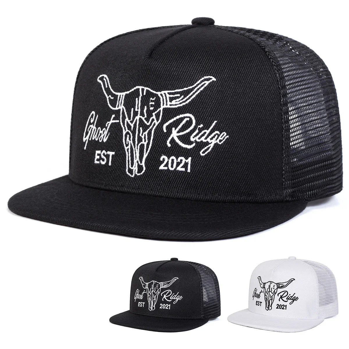 Unisex Ox Head Letter Embroidery Hip-Hop Net Hats