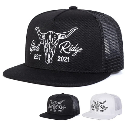 Unisex Ox Head Letter Embroidery Hip-Hop Net Hats
