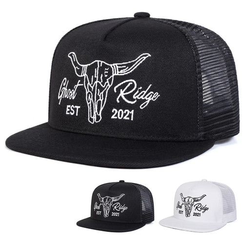 Unisex Ox Head Letter Embroidery Hip-Hop Net Hats