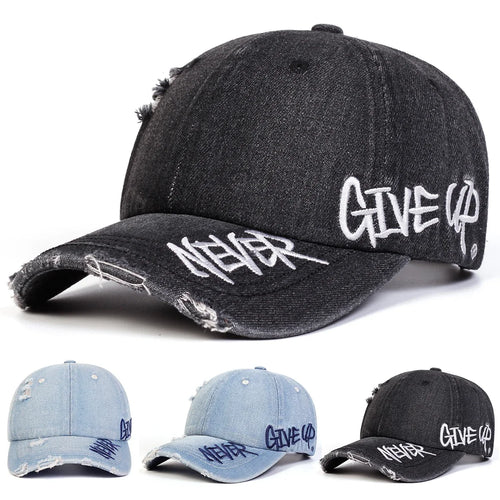 Unisex Never Give Up Letter Embroidery Baseball Caps Spring and Autumn