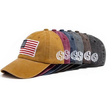 USA Flag Men's Baseball Cap Retro Embroidery Washed Cotton Dad Hats
