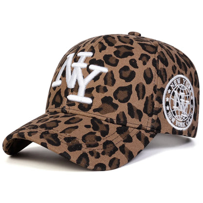 Unisex NY Letter Embroidery Leopard Print Baseball Caps Spring Autumn