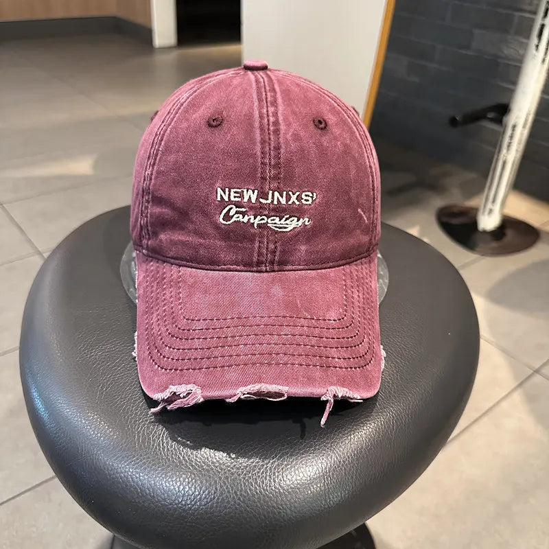 Vintage Washed Cotton Baseball Cap Women Letter Embroidery