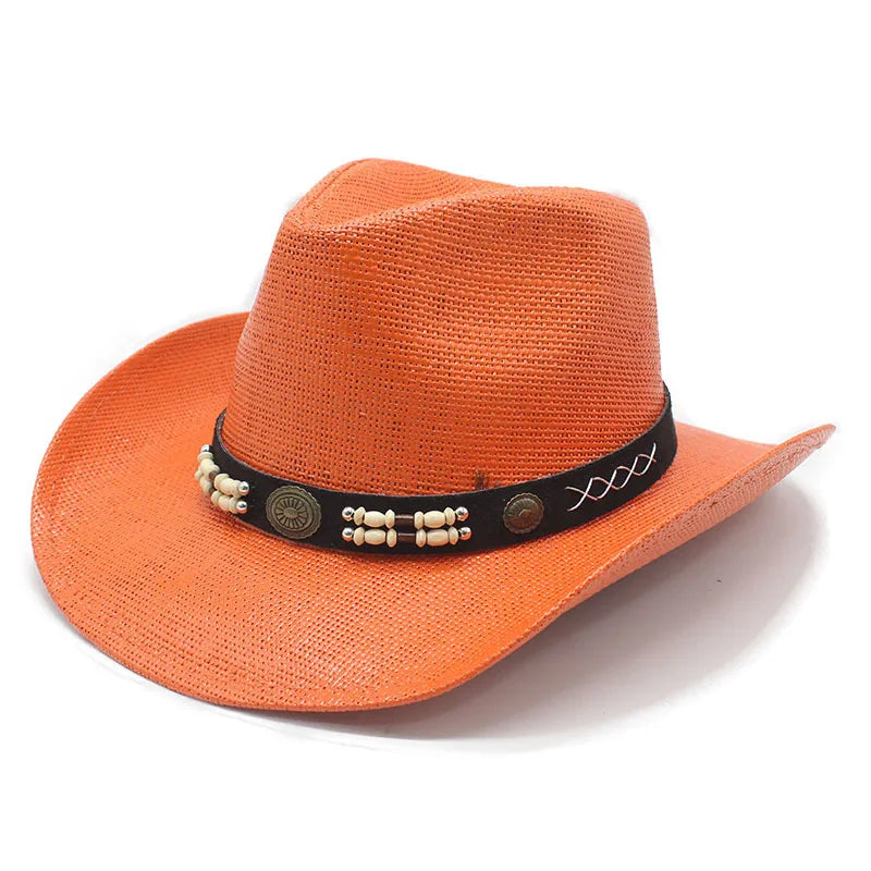 Western Spring Summer Men Women Ethnic Style Rigid Cowboy Straw Hat