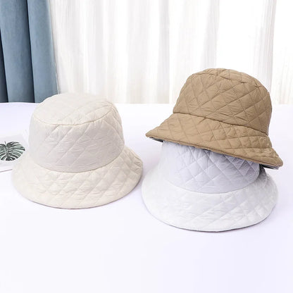 Winter New Ultra Light Down Cotton Rhombus Fisherman Hat  Cap Cotton Jacket Warm Korean Casual y2k Pot Hat