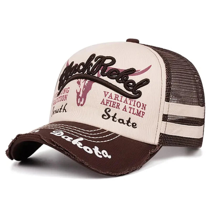 Creative Mesh Hat Cow Head Side Patched Embroidered Hip Hop