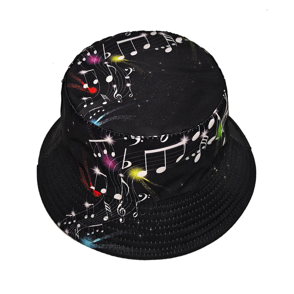 Fashion Musical Note Print Bucket Hat Travel Beach