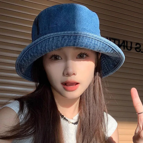 Women Washed Cotton Denim Bucket Hat Travel Hats