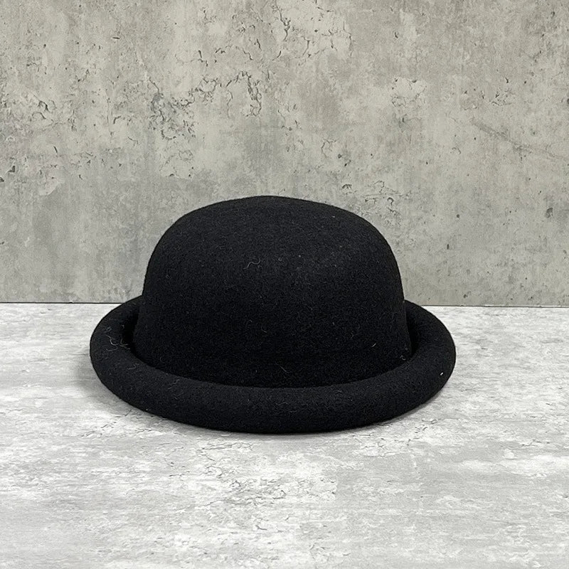 Women Winter Hat Wool Cap Vintage Bucket Bowler Hat