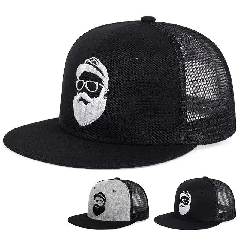 Unisex Uncle Beard Embroidery Hip Hop Net Hats Outdoor Adjustable Casual Baseball Caps Sunscreen Hat