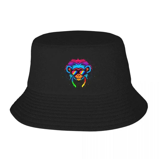Rainbow Logo Happy Monkey. Bucket Hat Summer Hat
