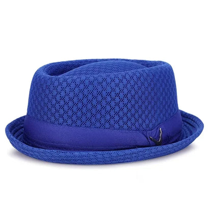 New Breathable Hat England Mesh Flat Straw Hat Retro England Jazz Foldable Sun Hats