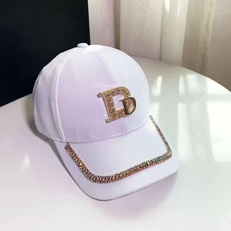 Women Baseball Caps Letter M&D Rhinestones Adjustable Casual Caps Outdoor Sports Style Sun Hat
