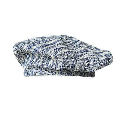 Women Leopard Print Beret Flying Saucer Hat Autumn Winter Warm Knit Artist Caps