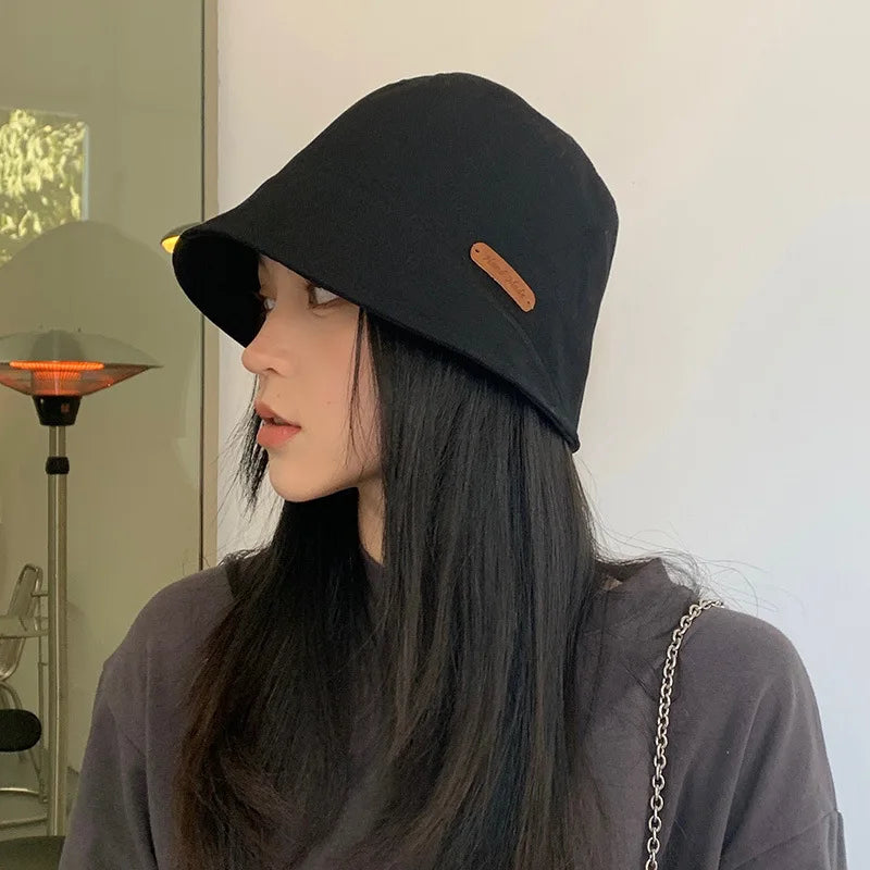 Women Solid Color Bucket Hat Soft Cotton Foldable Visor
