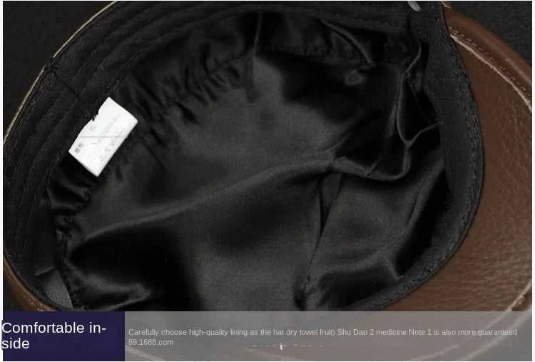 Men Genuine Leather Real Cowhide Beret Newsboy Hat Baseball Cap Classic Autumn Spring Winter