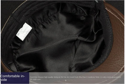 Men Genuine Leather Real Cowhide Beret Newsboy Hat Baseball Cap Classic Autumn Spring Winter