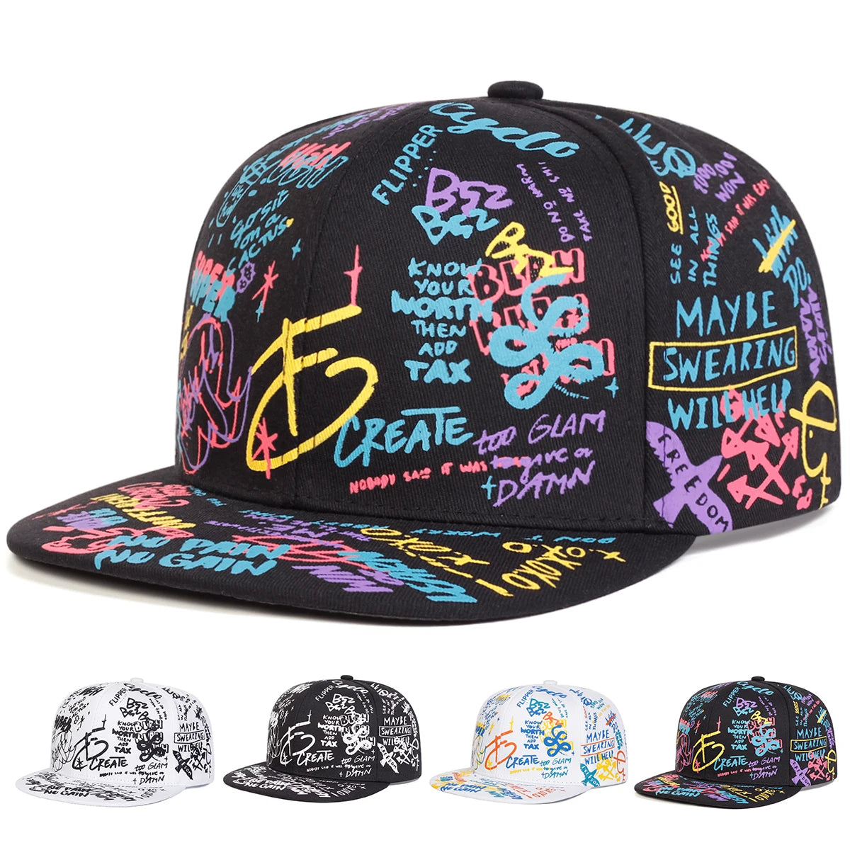 Unisex Colorful Letter Graffiti Printing Hip-Hop Hats