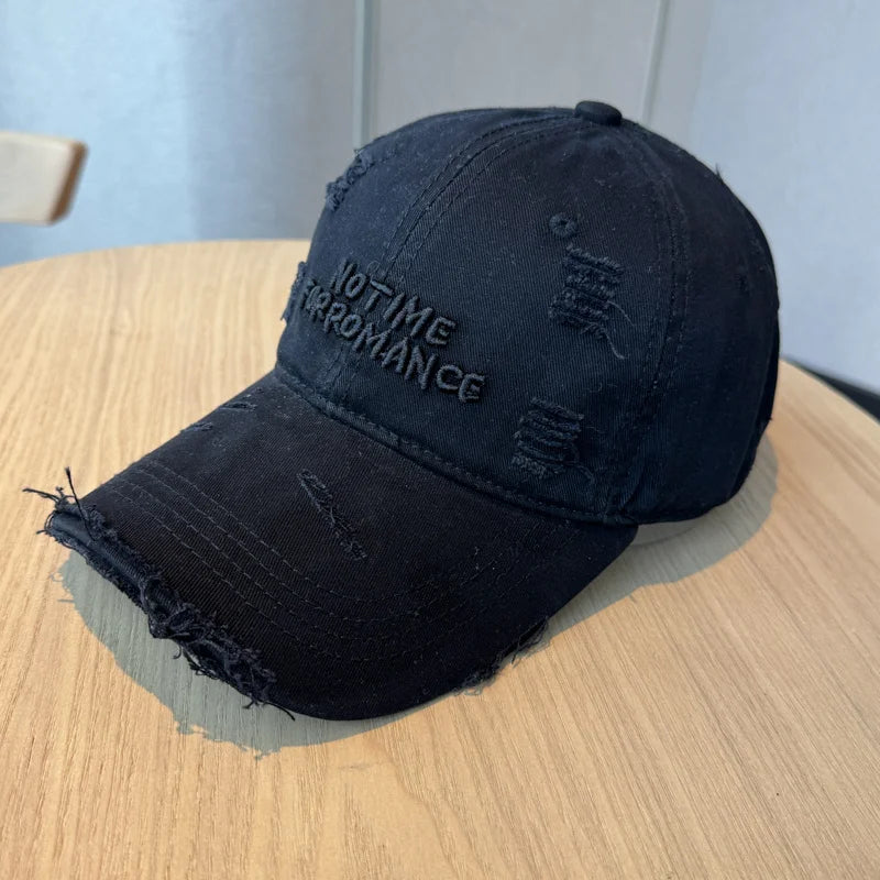 Distressed Washed Baseball Cap with Three-dimensional Embroidery