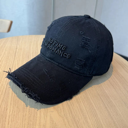 Distressed Washed Baseball Cap with Three-dimensional Embroidery