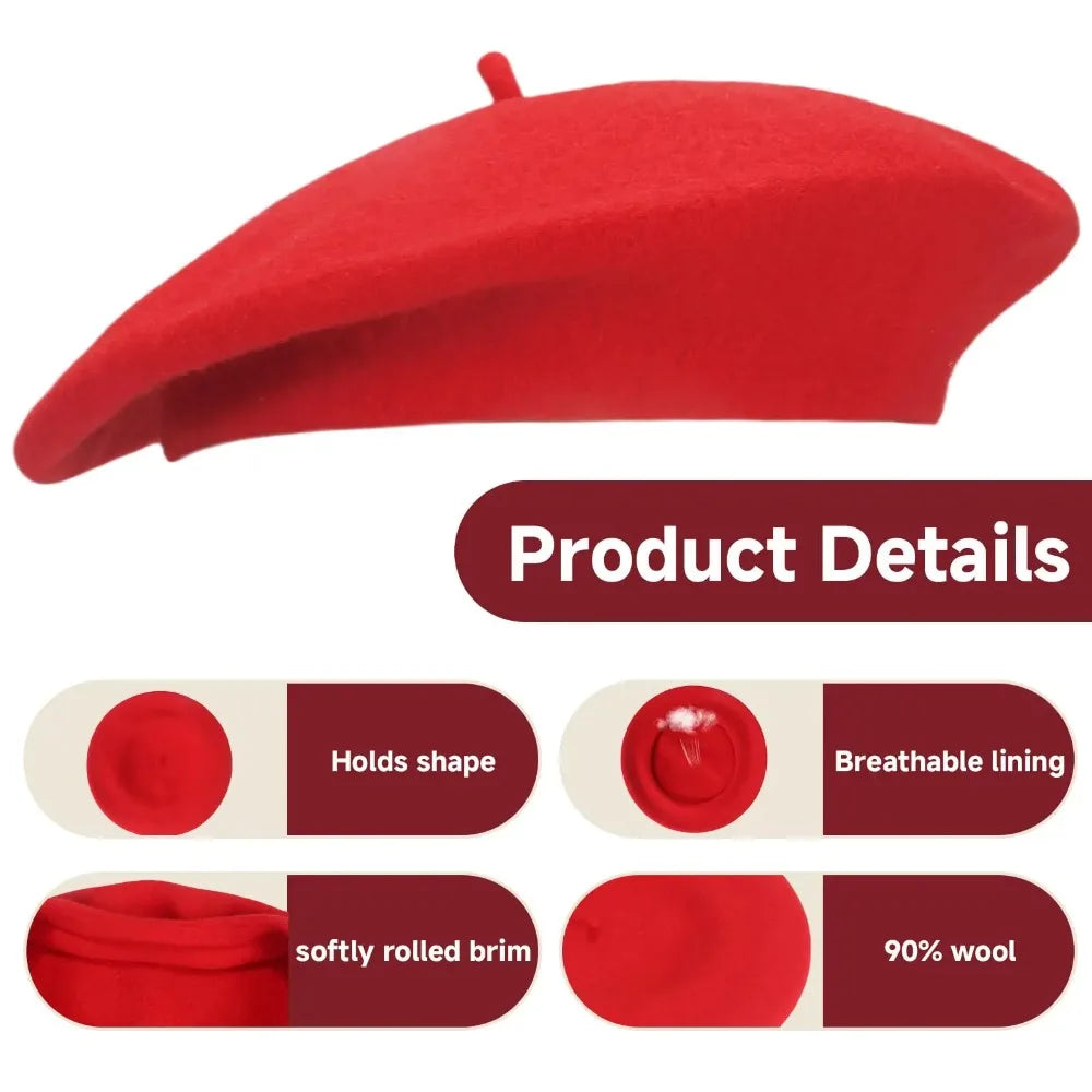 Free Shipping Wool Beret Hats For Women Men Solid Color Classic Beanie