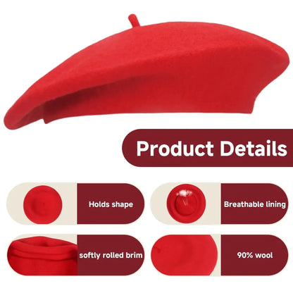 Free Shipping Wool Beret Hats For Women Men Solid Color Classic Beanie