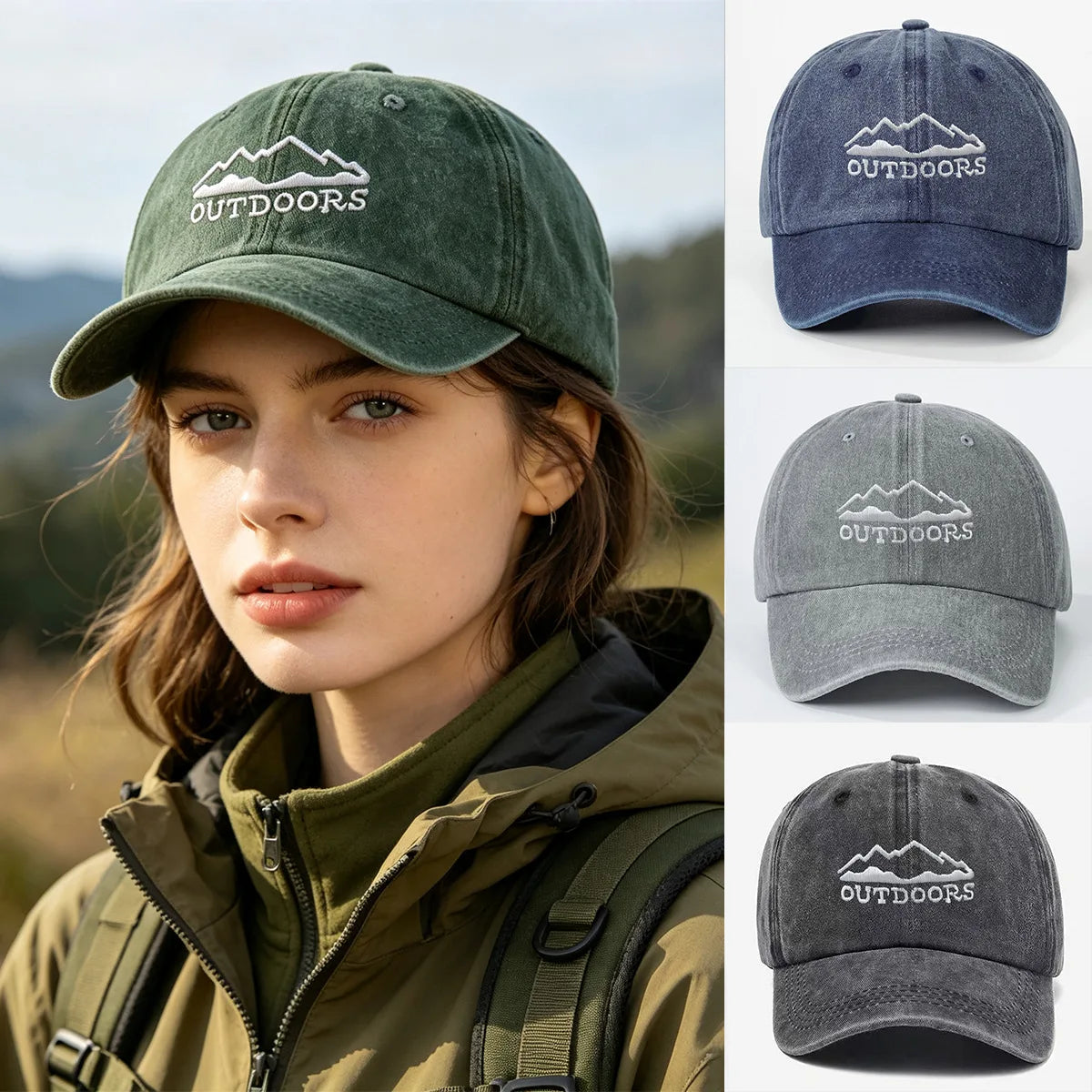 Buckle Baseball Cap with Forest Print