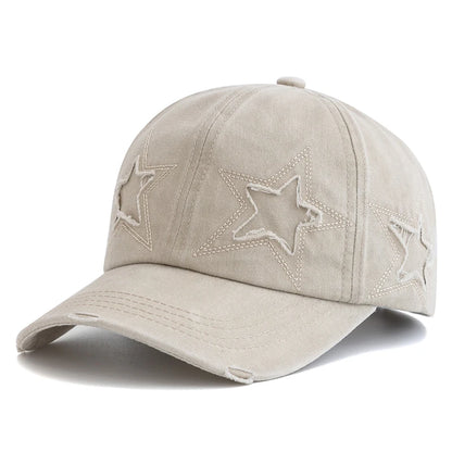 New Women's Five Pointed Star Design Washed Cotton Baseball Cap