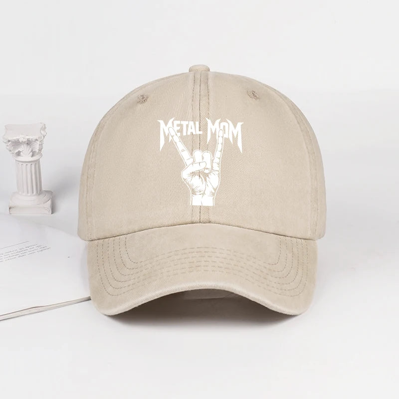 Vintage Metal “Rock Mom” Gesture Print Washed Baseball Cap