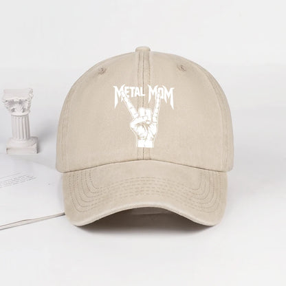 Vintage Metal “Rock Mom” Gesture Print Washed Baseball Cap