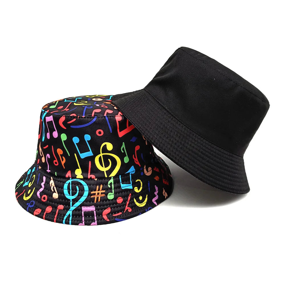 Fashion Musical Note Print Bucket Hat Unisex Casual Decorate Fisherman Caps