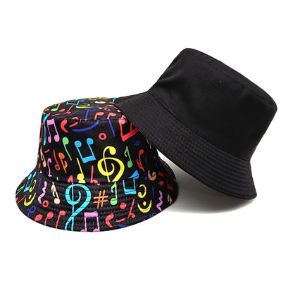 Fashion Musical Note Print Bucket Hat Unisex Casual Decorate Fisherman Caps