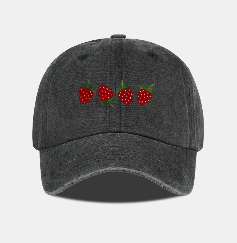 Strawberry Print Washed Baseball Cap Lightweight Breathable Adjustable Unisex Summer Casual Hat Sun Hat