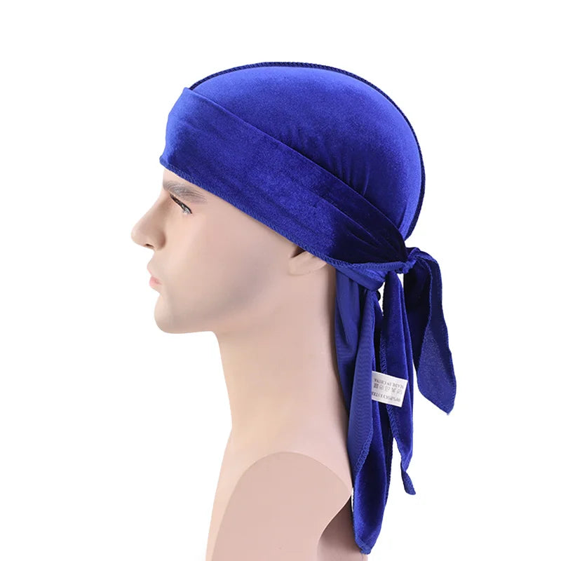New Unisex Velvet Durags Bandana Turban Hat Men Women Breathable Long Tail