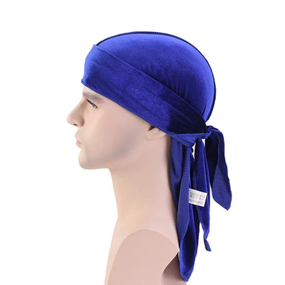 New Unisex Velvet Durags Bandana Turban Hat Men Women Breathable Long Tail