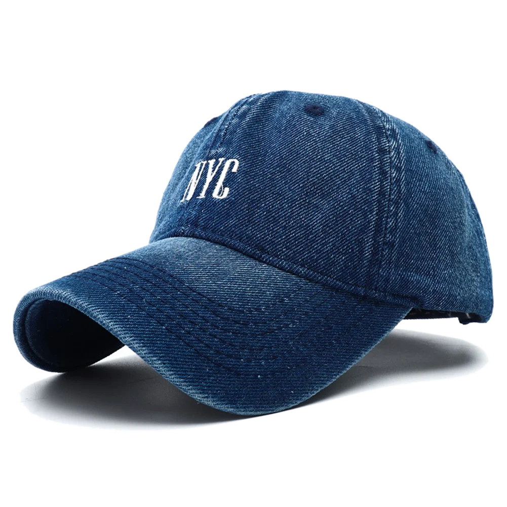 Unisex Vintage Embroidery Washed Denim Baseball Cap Adjustable Snapback Hat