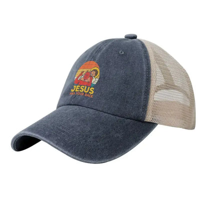 Jesus Has Your Back Jiu Jitsu Retro Christian Print Mesh Baseball Cap