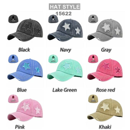 Retro Y2K Star Washed Denim Hole star Baseball cap
