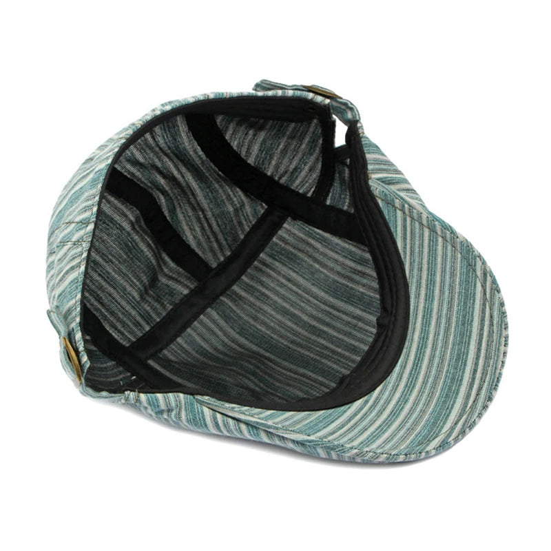 Women Newsboy Cap Striped Flat Peaked Cap