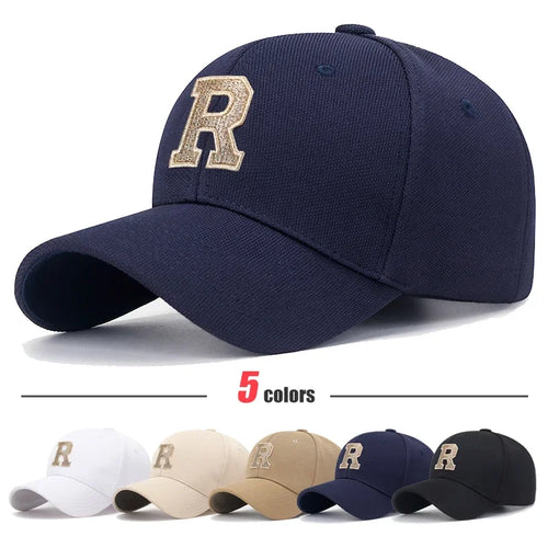 High Quality Cotton Hard Top Baseball Cap Elastic Pineapple Cloth Material Gold Thread Embroidery Craft R Letter Design Style