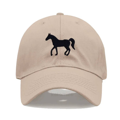 Horse Embroidered Baseball Cap For Women Men Fashion Adjustable Washed Cotton