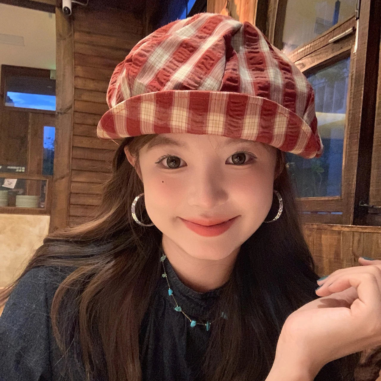 Fashion Plaid Beret Hat Girls Retro Octagonal Hat