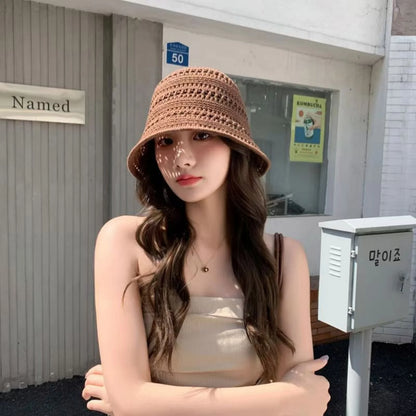Knitted Bucket Hat For Women Lightweight Breathable Crochet Cloche Hat