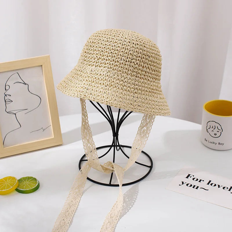 Fashion Lace Baby Hats Summer Baby Girl Bow Straw Hat