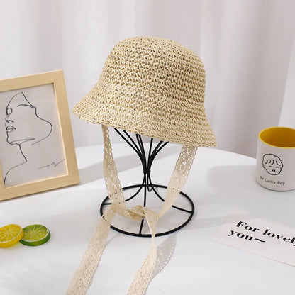 Fashion Lace Baby Hats Summer Baby Girl Bow Straw Hat
