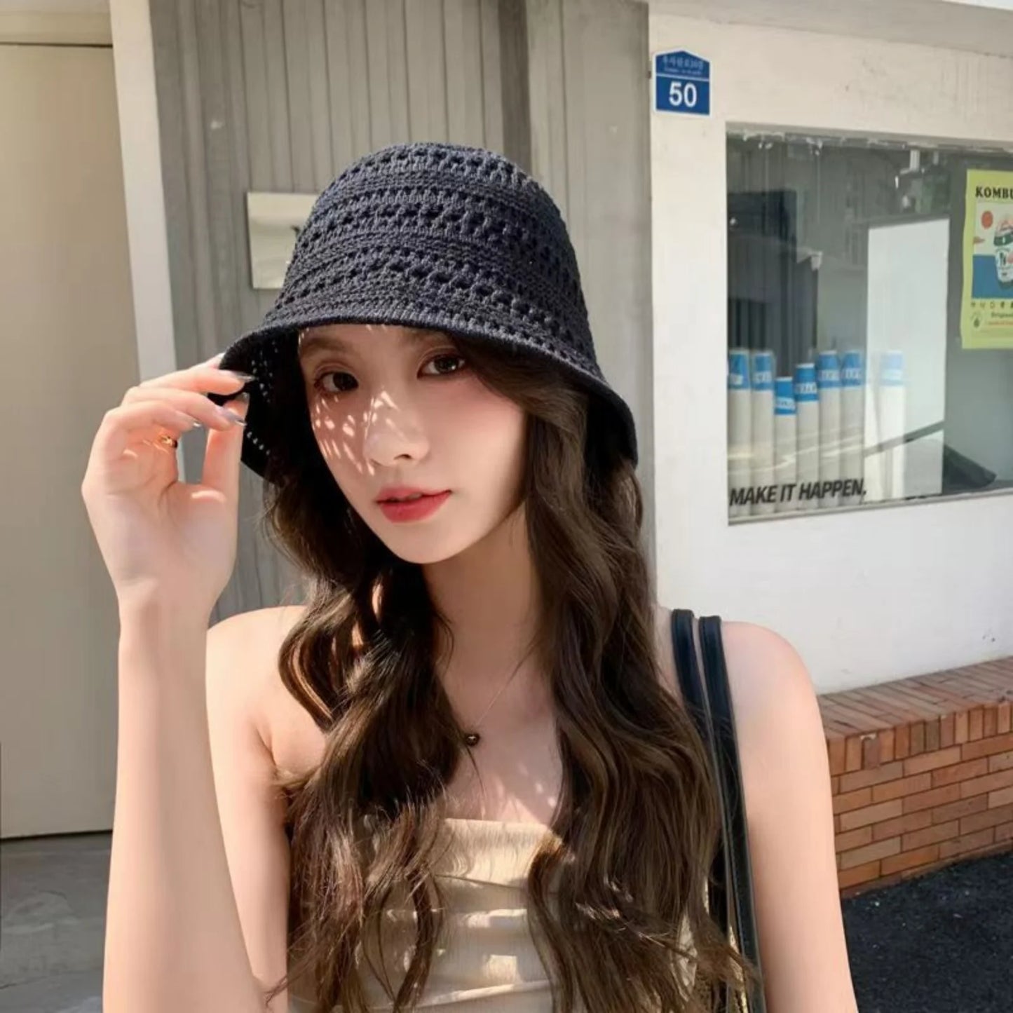 Knitted Bucket Hat For Women Lightweight Breathable Crochet Cloche Hat