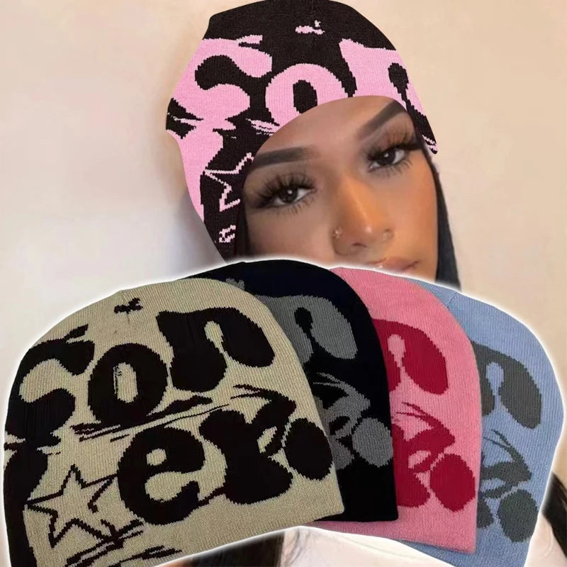 Knitting Beanie Hat For Women Y2K Fashion Letter Hat