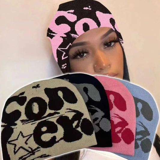 Knitting Beanie Hat For Women Y2K Fashion Letter Hat