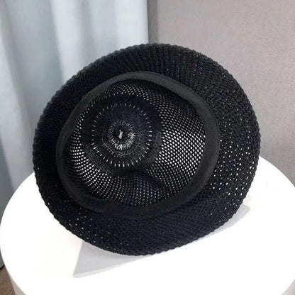 Retro Wide Brim Hollow Fisherman Cap Breathable Solid Colo
