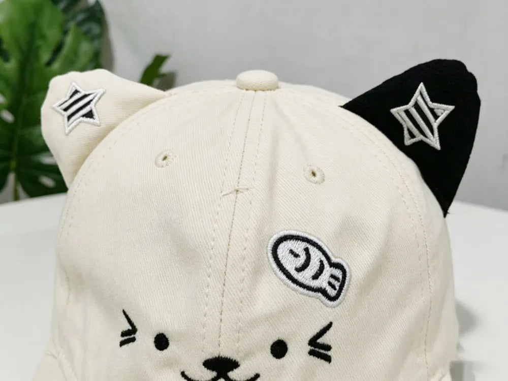 Cute Cat Ears Baseball Cap Thin Breathable Sun Hat UV Protection Adjustable Duckbill Cap Women Spring Summer